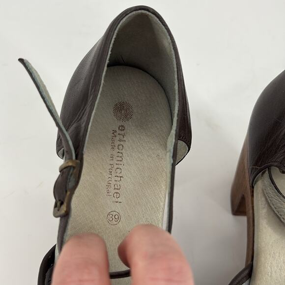 Eric Michael Womens Brown Platform Clogs Ankle Strap Laser Cut Leather Size 39 - Picture 4 of 15